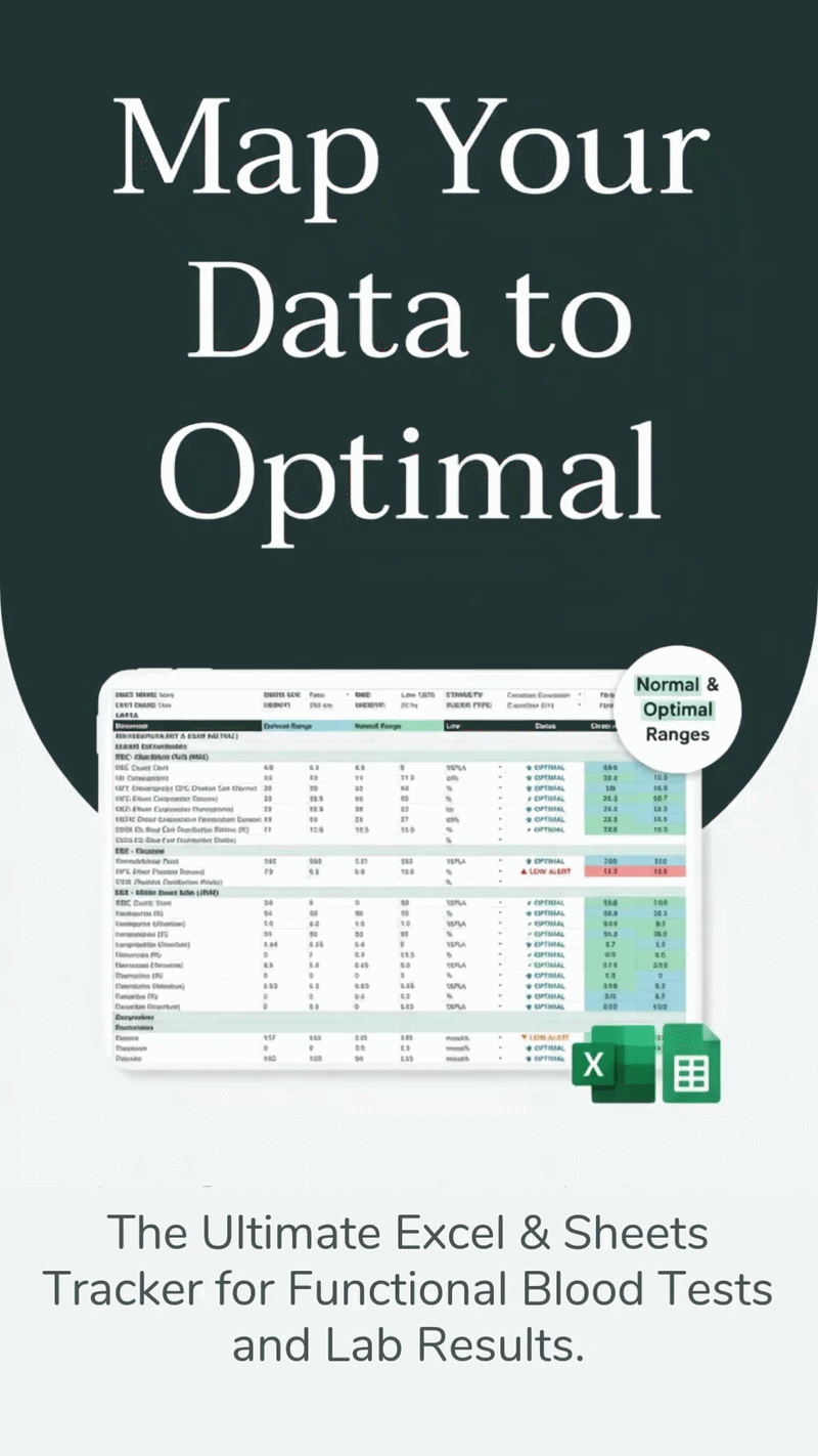 Animated preview of the Blood Test Tracker mapping results to optimal ranges