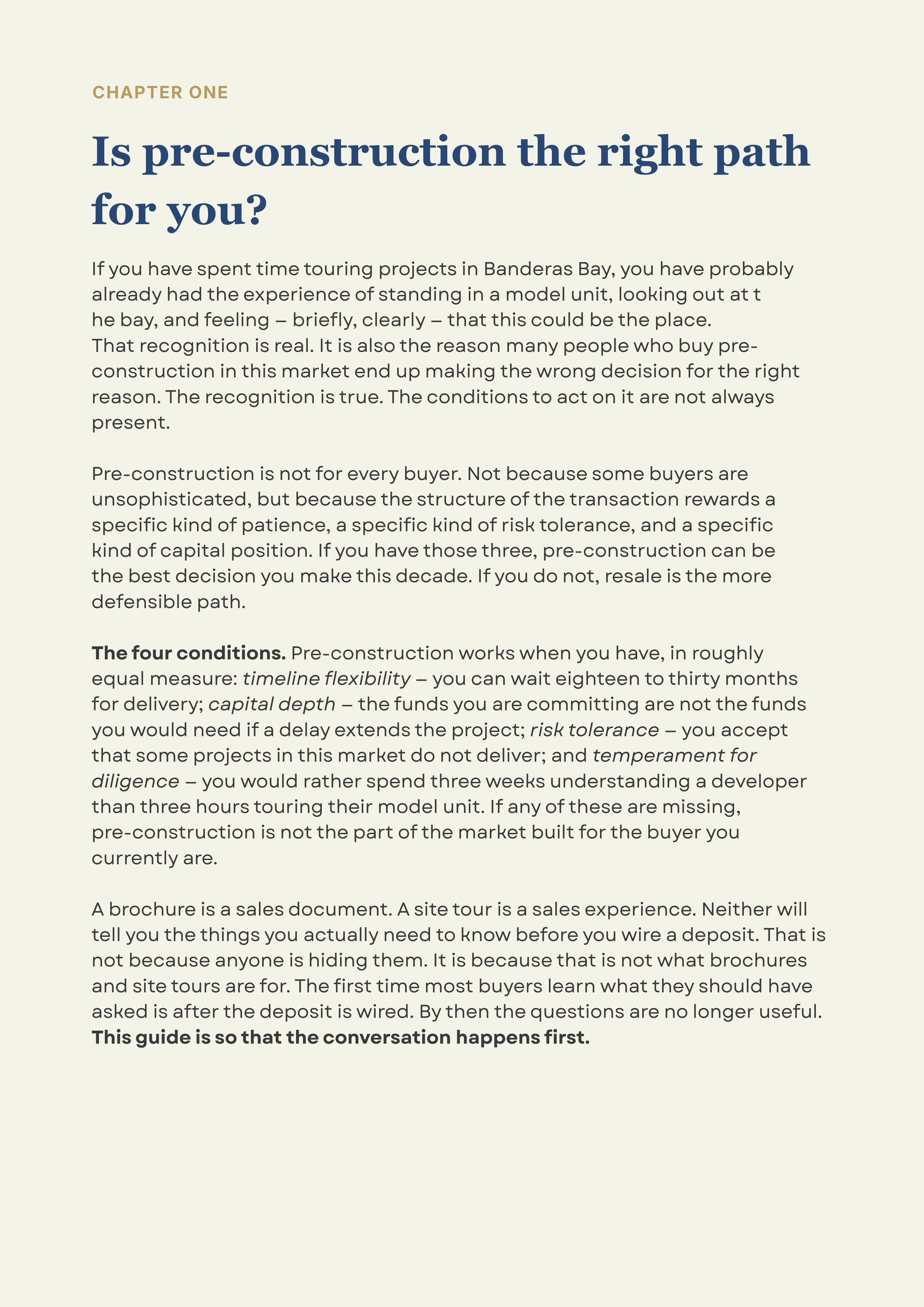 A page from inside The Calm Buyer's Guide to Pre-Construction in Puerto Vallarta