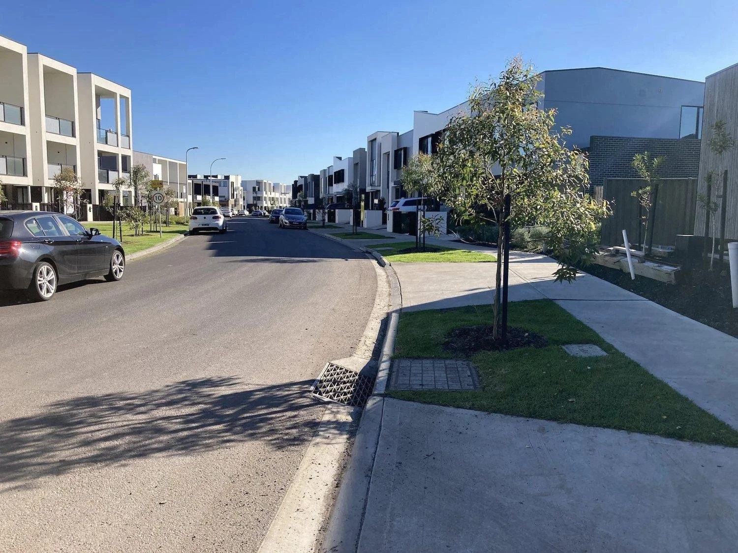 Townhouse streetscape with nature strips and street trees