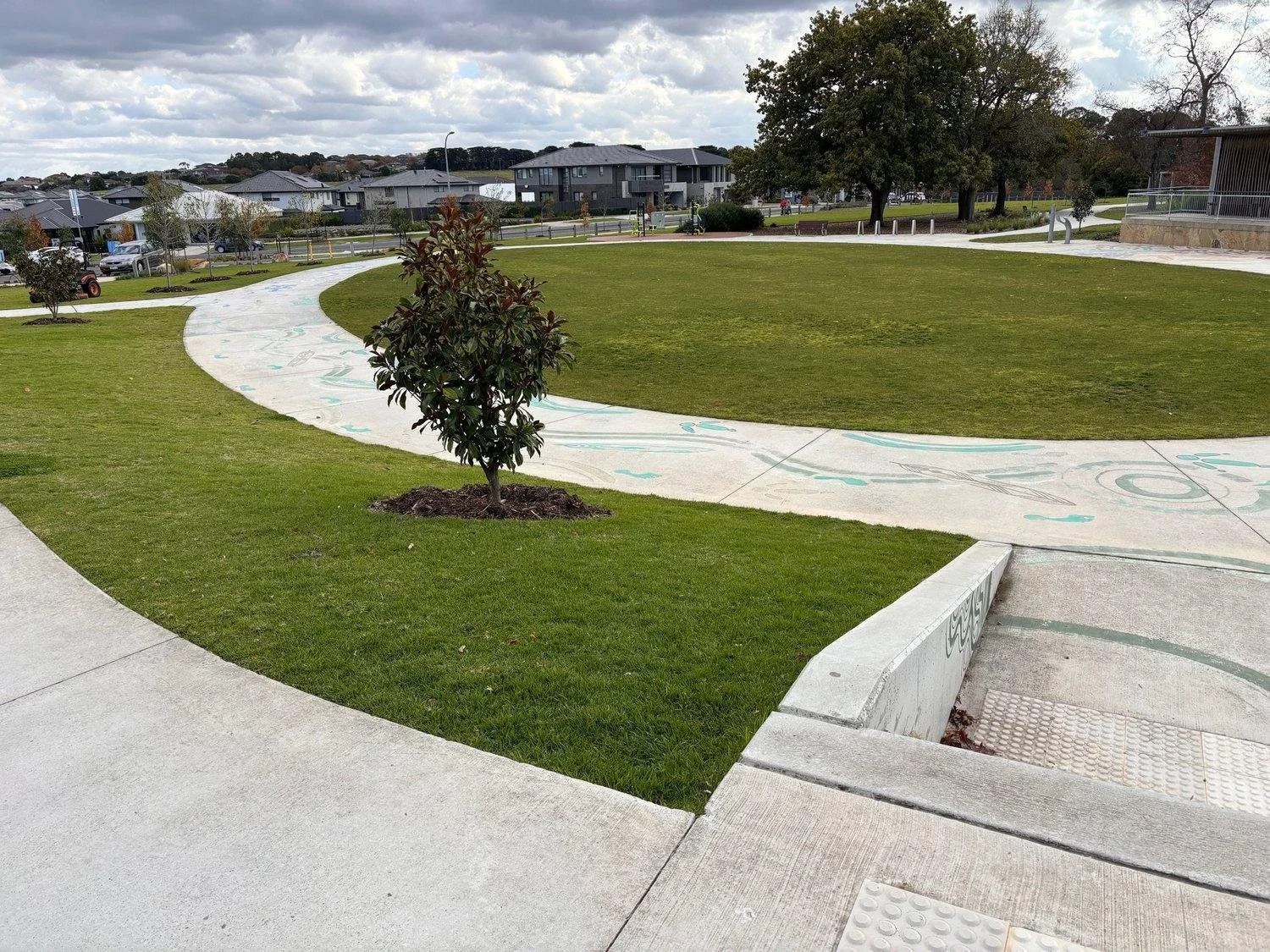 Estate reserve with curved paths and a feature tree