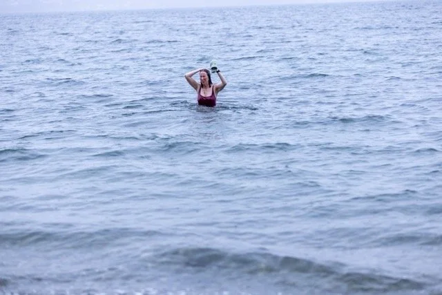 Joy in the cold — Rebecca Beltran in Puget Sound, Vashon Island