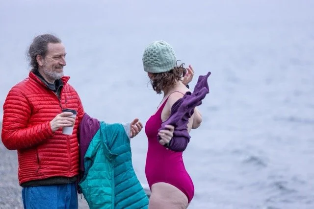 Pre-plunge preparation with support — Vashon Island, Puget Sound