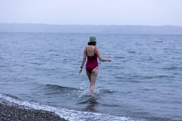 Walking into the cold Puget Sound at dawn — Rebecca Beltran, Vashon Island