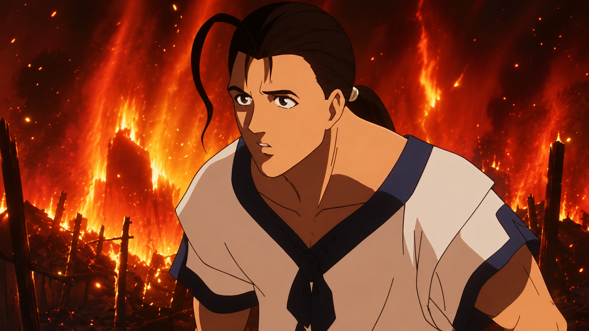 In-game Xenogears screenshot suggestion showing the Lahan incident or an early Fei and Weltall scene
