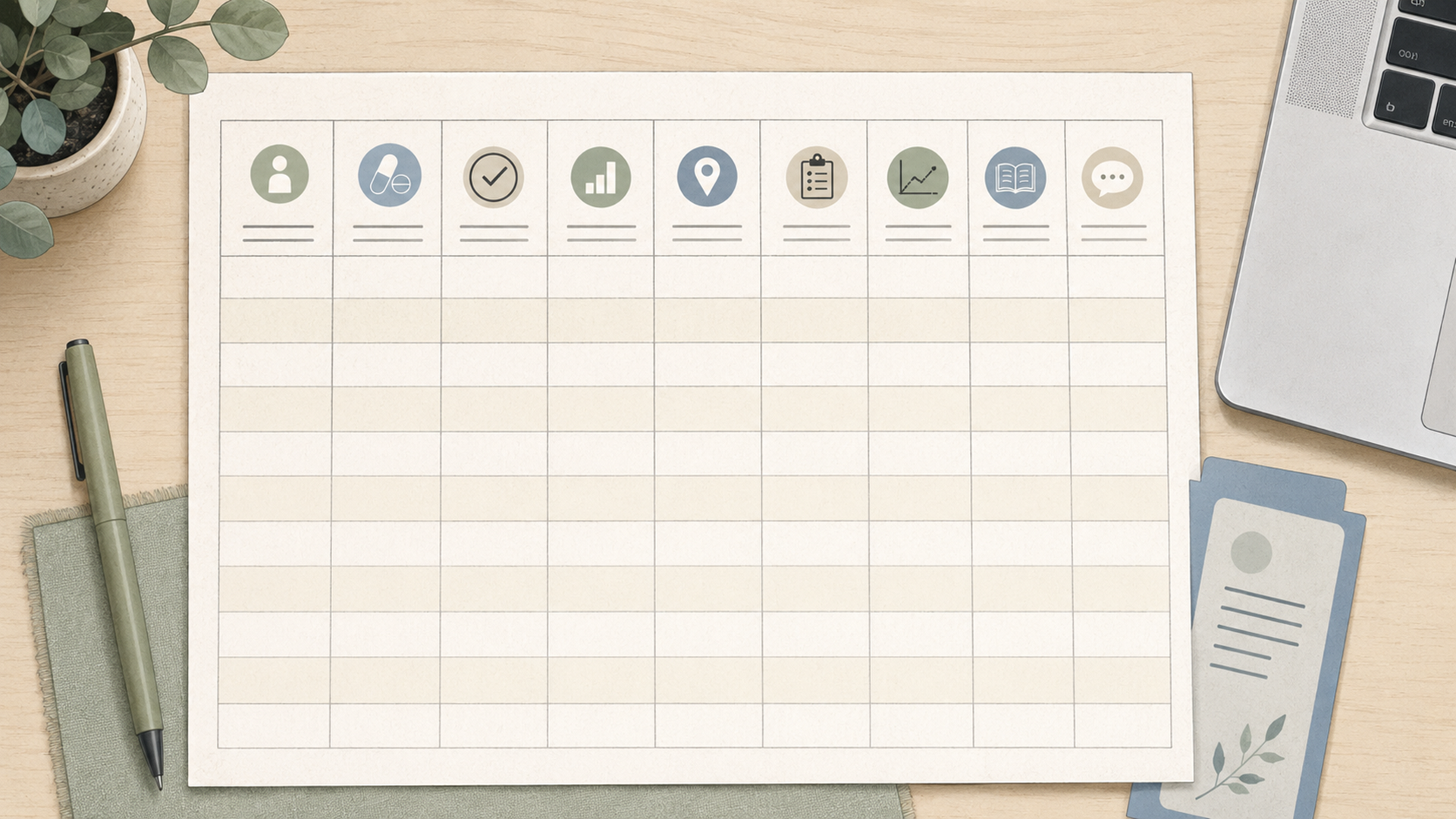 Clinical trial finder worksheet with organized fields for condition, intervention, status, phase, location, outcomes, results, publications, and clinician questions.