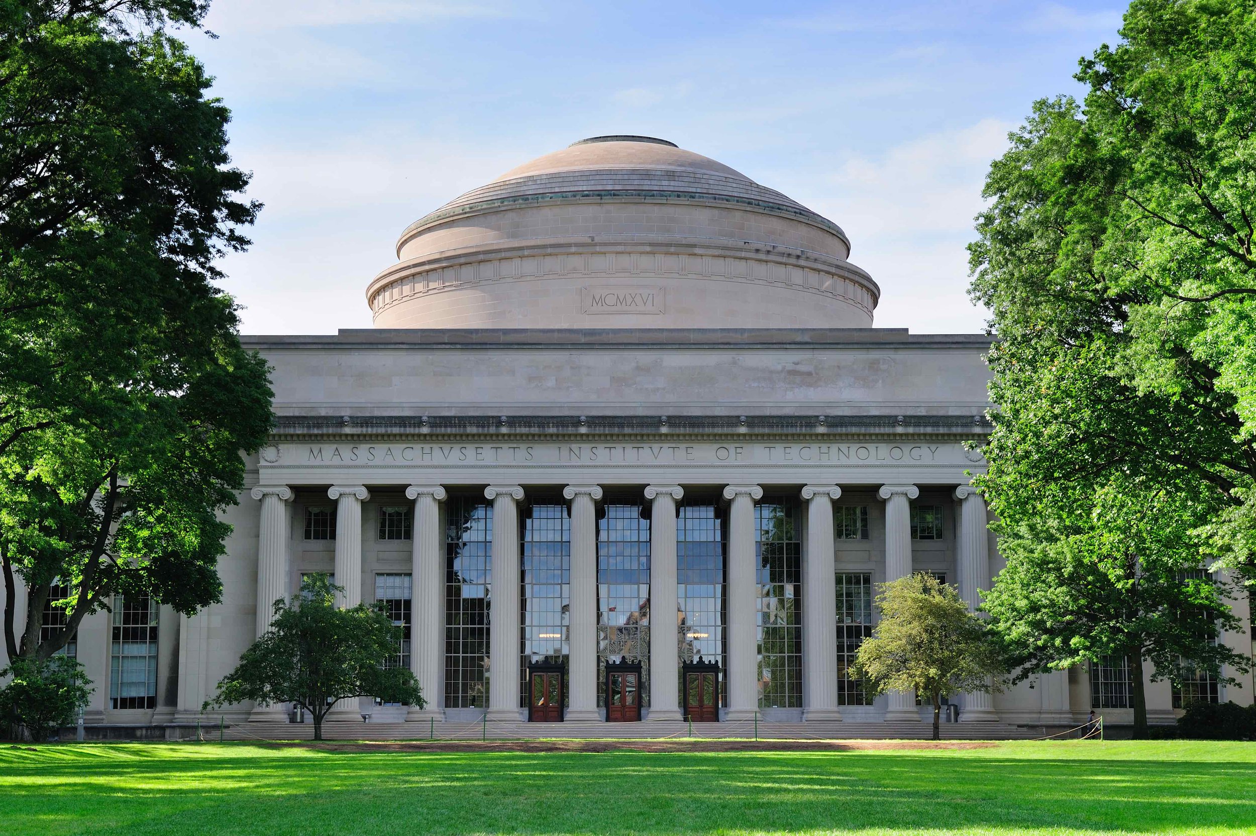 MIT Dome and courtyard on a mostly sunny day