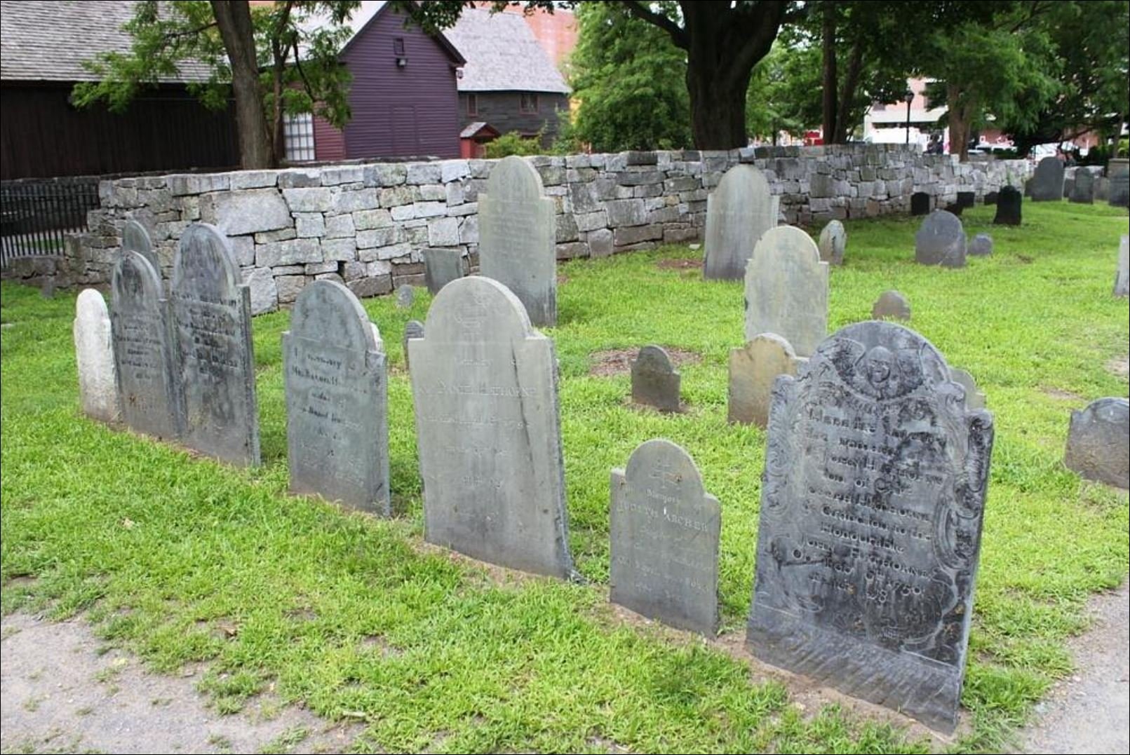 Old Burying Point Cemetery gravestones in Salem, MA