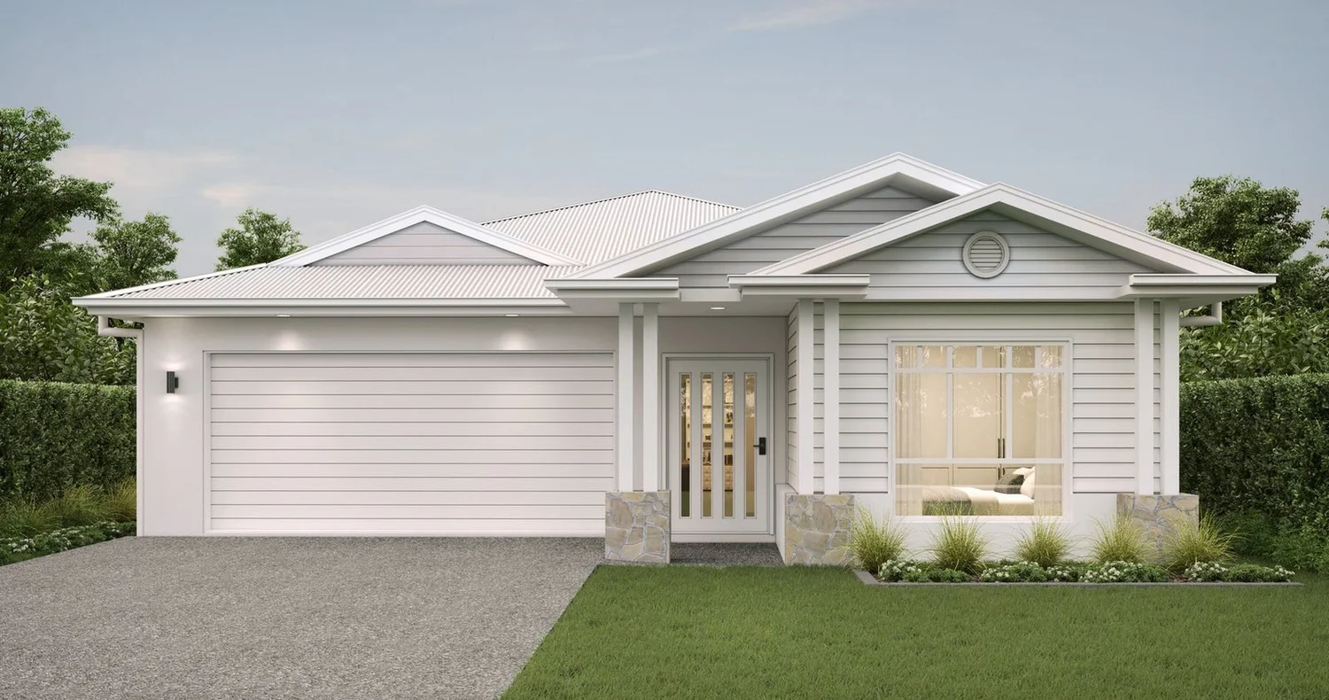 Facade of a four-bedroom single-storey home, Upper Coomera