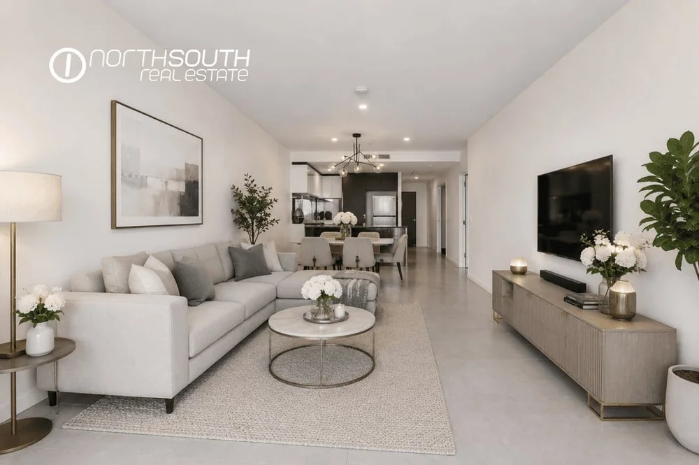 Open-plan living and dining in apartment 5608 at Waterpoint Residences, Biggera Waters