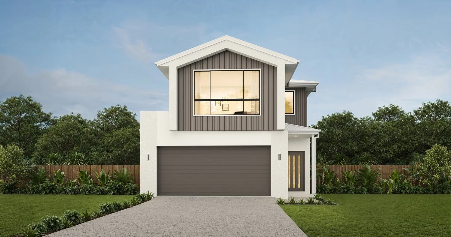 Facade of a four-bedroom highset two-storey home, New Beith