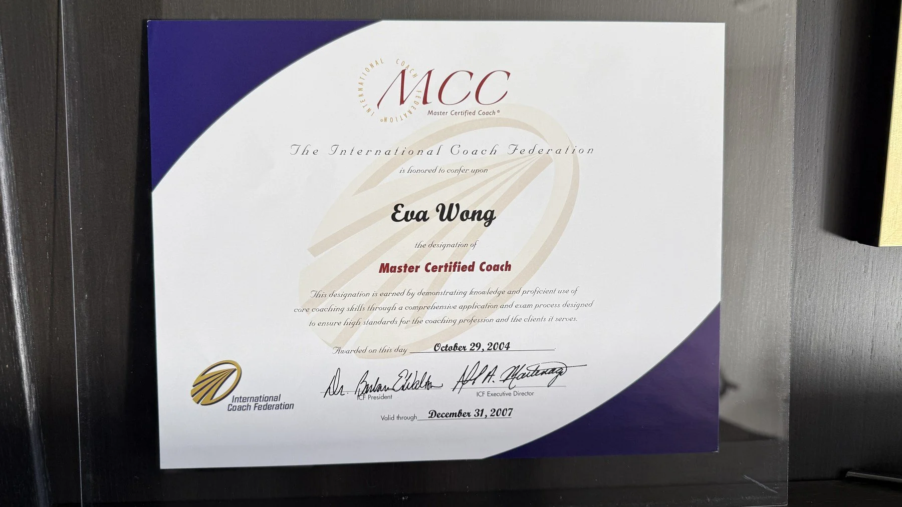 Eva Wong — ICF Master Certified Coach, 2004