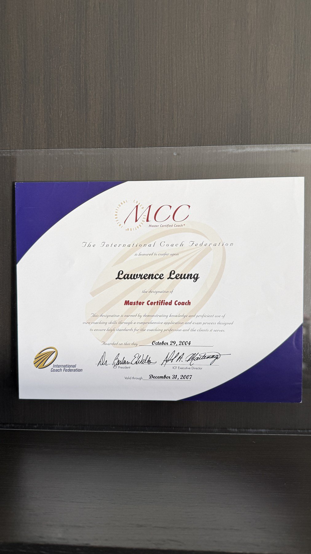 Lawrence Leung — ICF Master Certified Coach, 2004