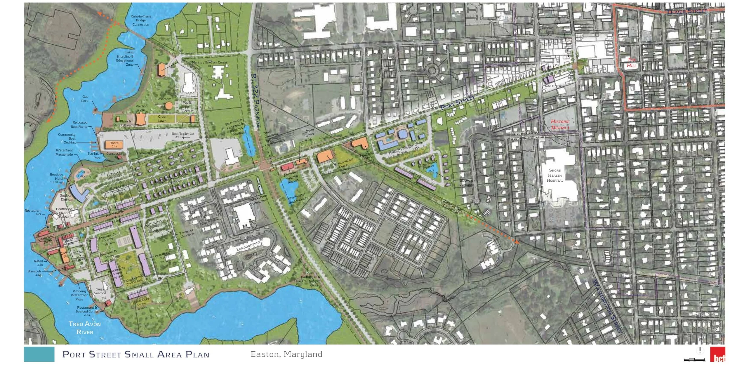 Port Street and Easton Point master plan map from page 97 of the 2017 Port Street Small Area Plan by BCT Architects