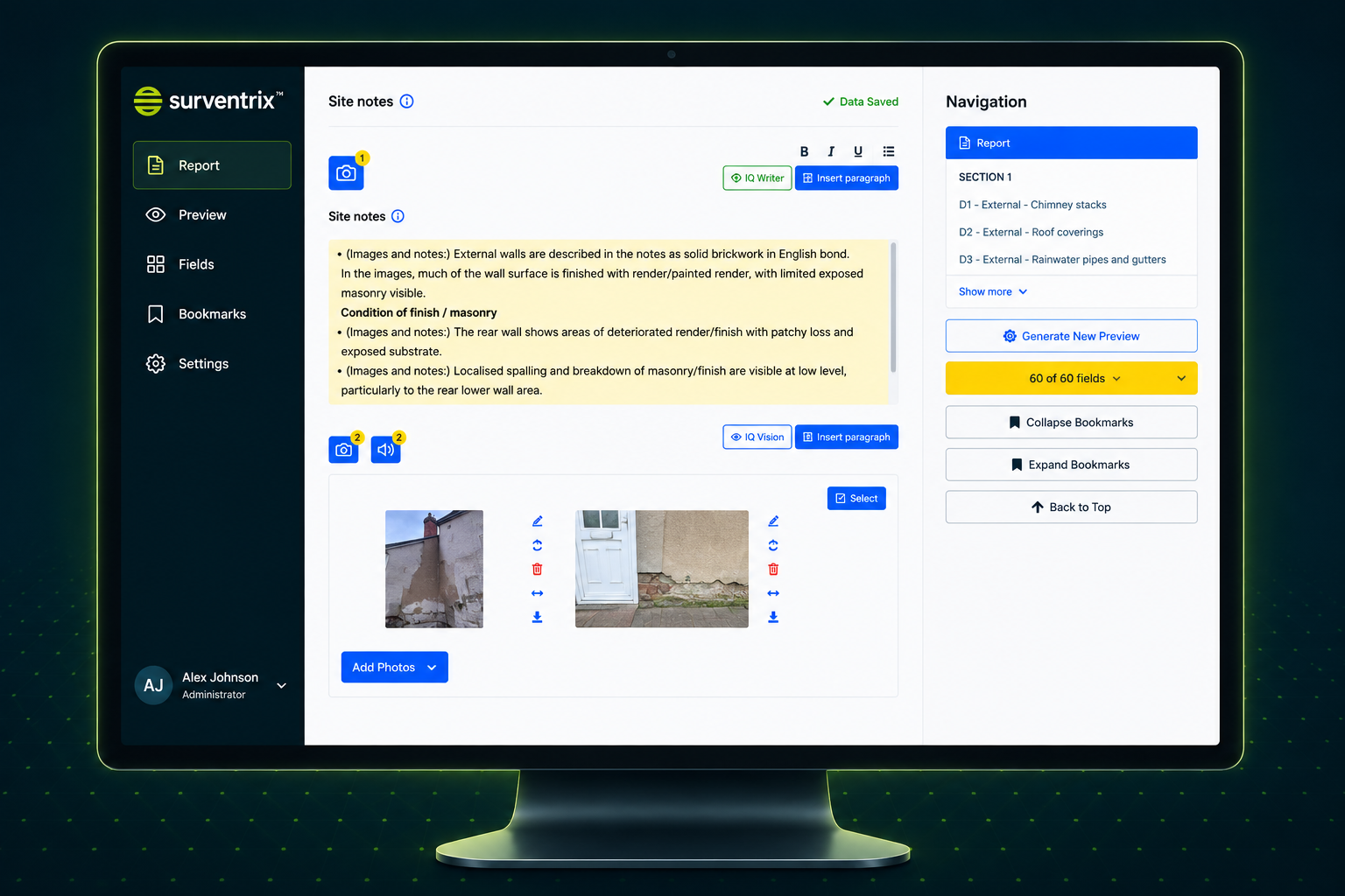 Surventrix Vision IQ site imagery and AI interface