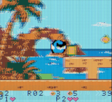 Gameplay showing a hero exploring an illustrated Rainbow Cove room in Bebop and Tempo: GBC Al Coda