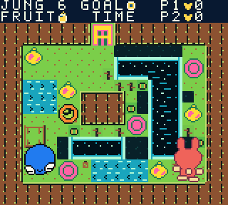 Two players exploring a top-down cooperative stage