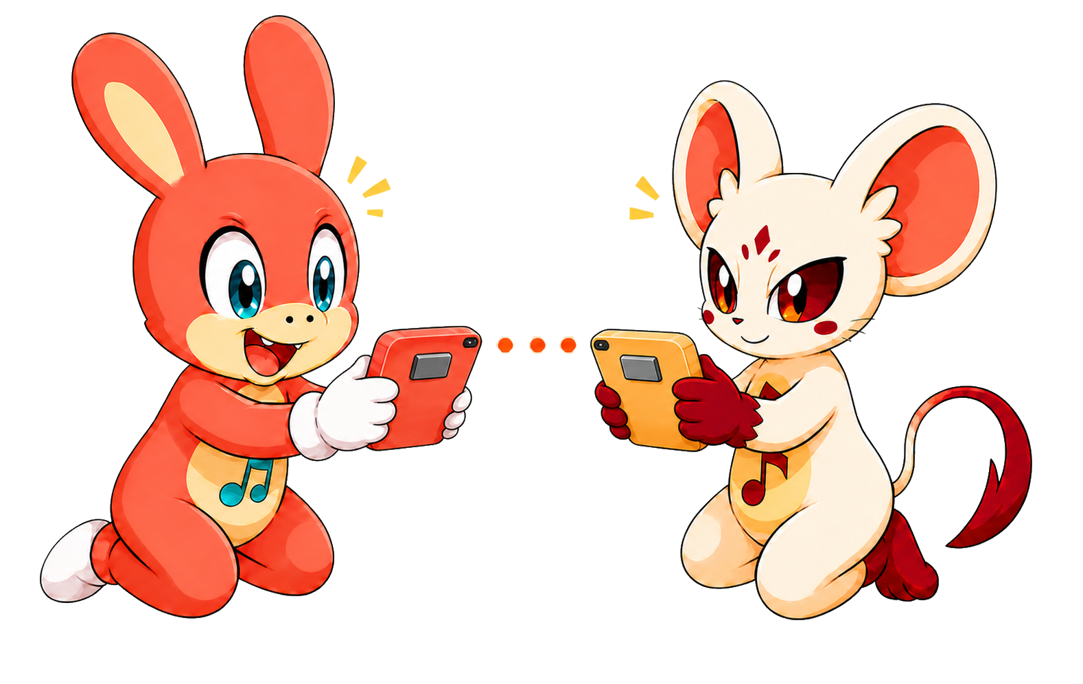 Tempo and Ombra aiming handheld infrared ports toward each other