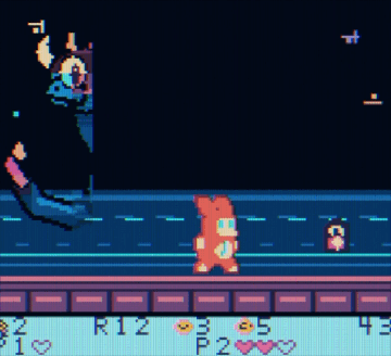 Gameplay showing two heroes battling a giant creature boss