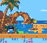 A hero exploring an illustrated Rainbow Cove gameplay room in Bebop and Tempo: GBC Al Coda