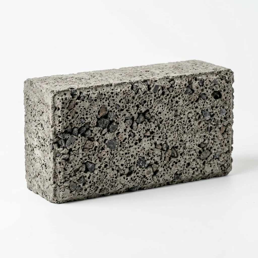 Close-up of a Kuma Pervious Paver concrete block showing its porous texture aggregate
