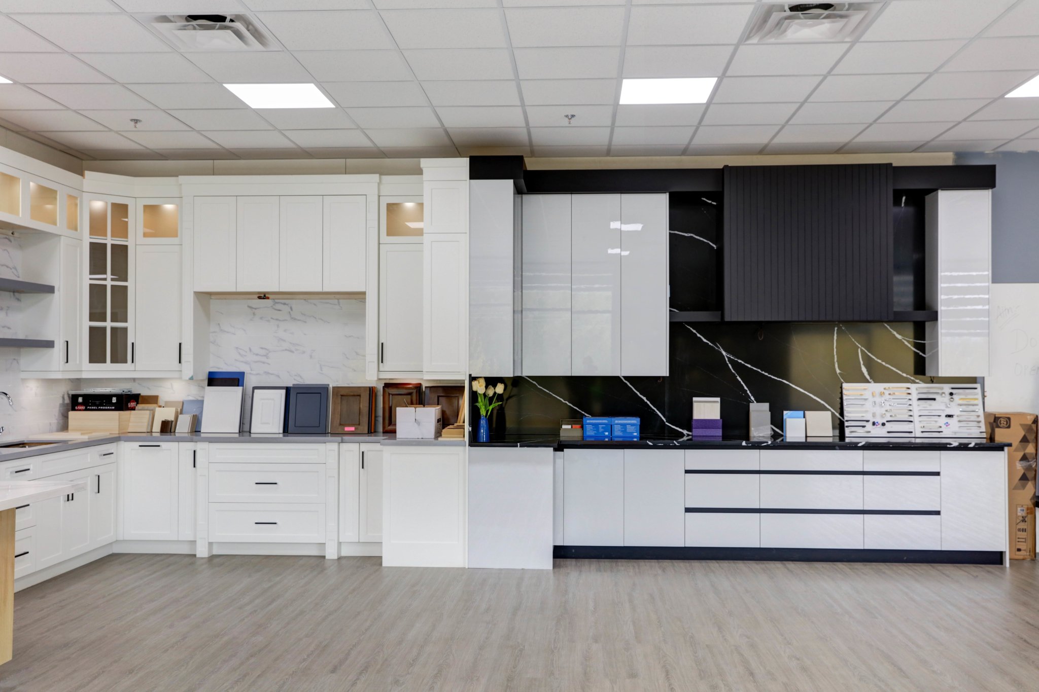 Kitchen cabinet showroom lighting detail