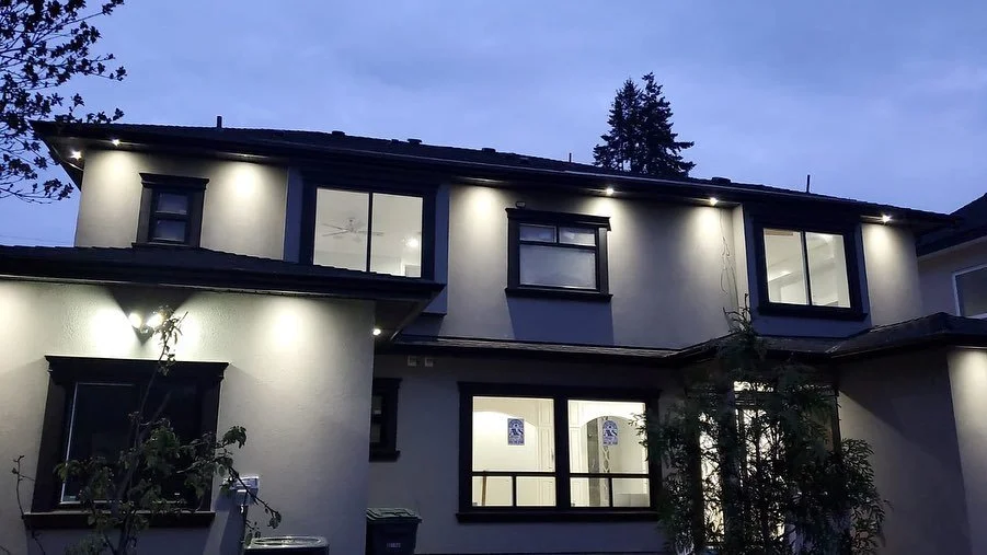 Surrey custom home exterior lighting project at night