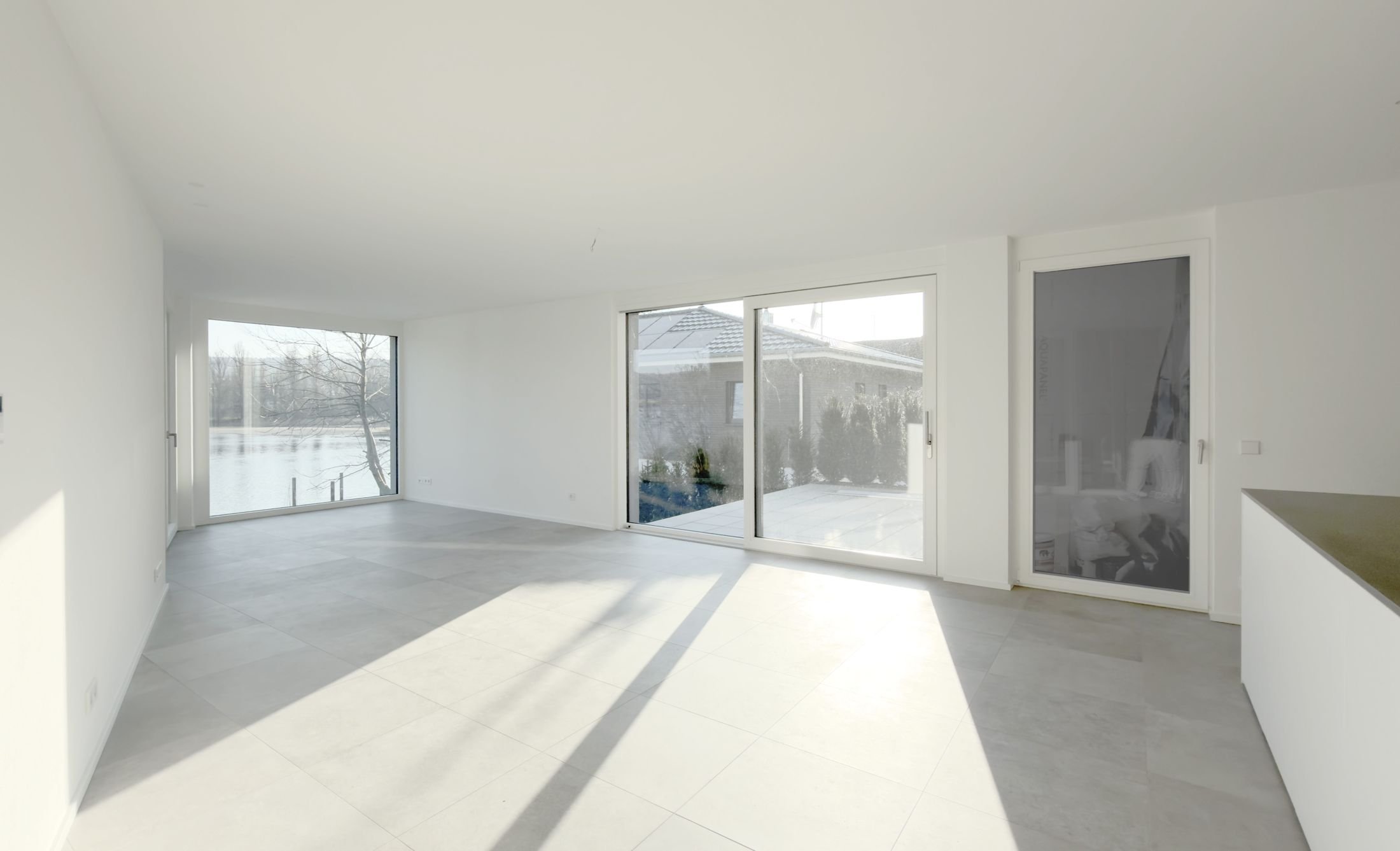Bright living room with sliding window