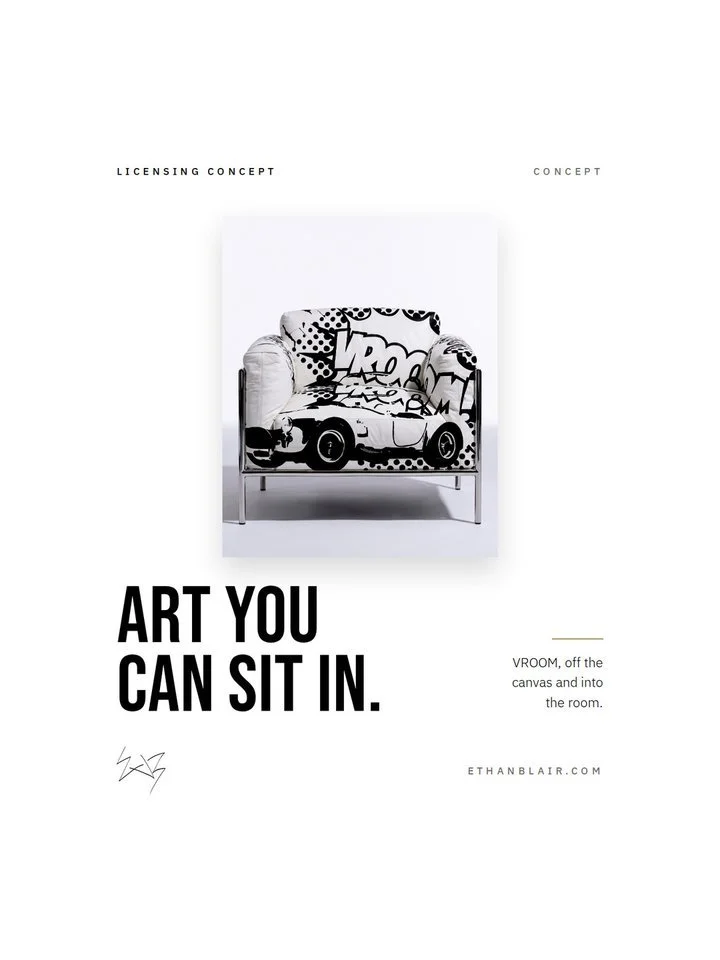 Ethan Blair Instagram post, Licensing concept: Art you can sit in