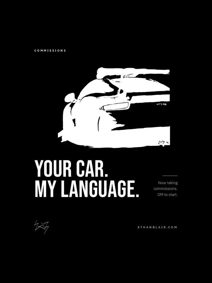 Ethan Blair Instagram post, Commissions post: Your car, my language