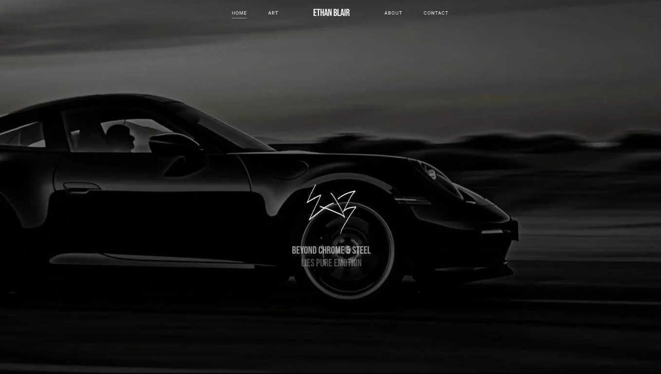 Ethan Blair website home page with a black Porsche film