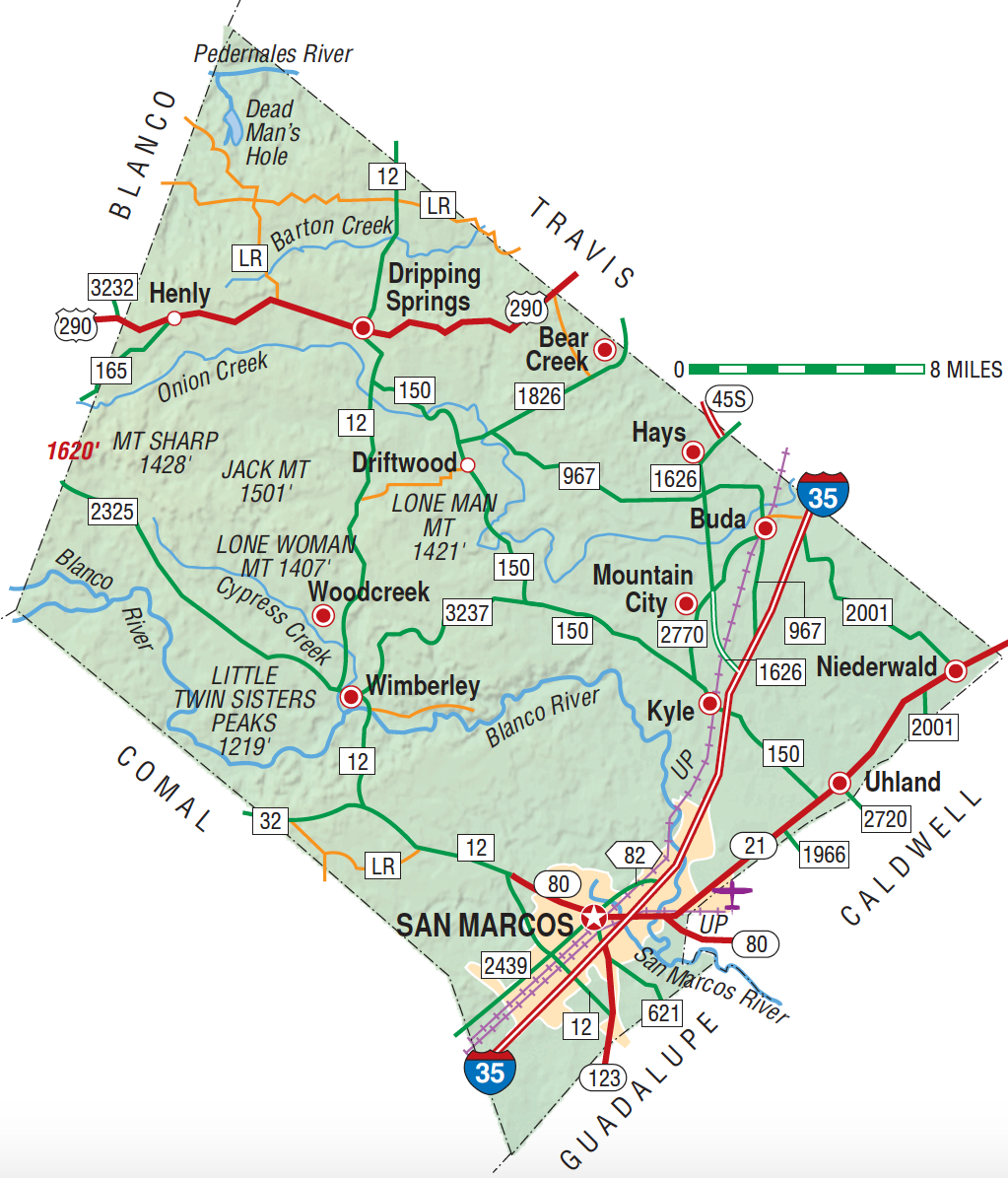 Map of Hays County, Texas
