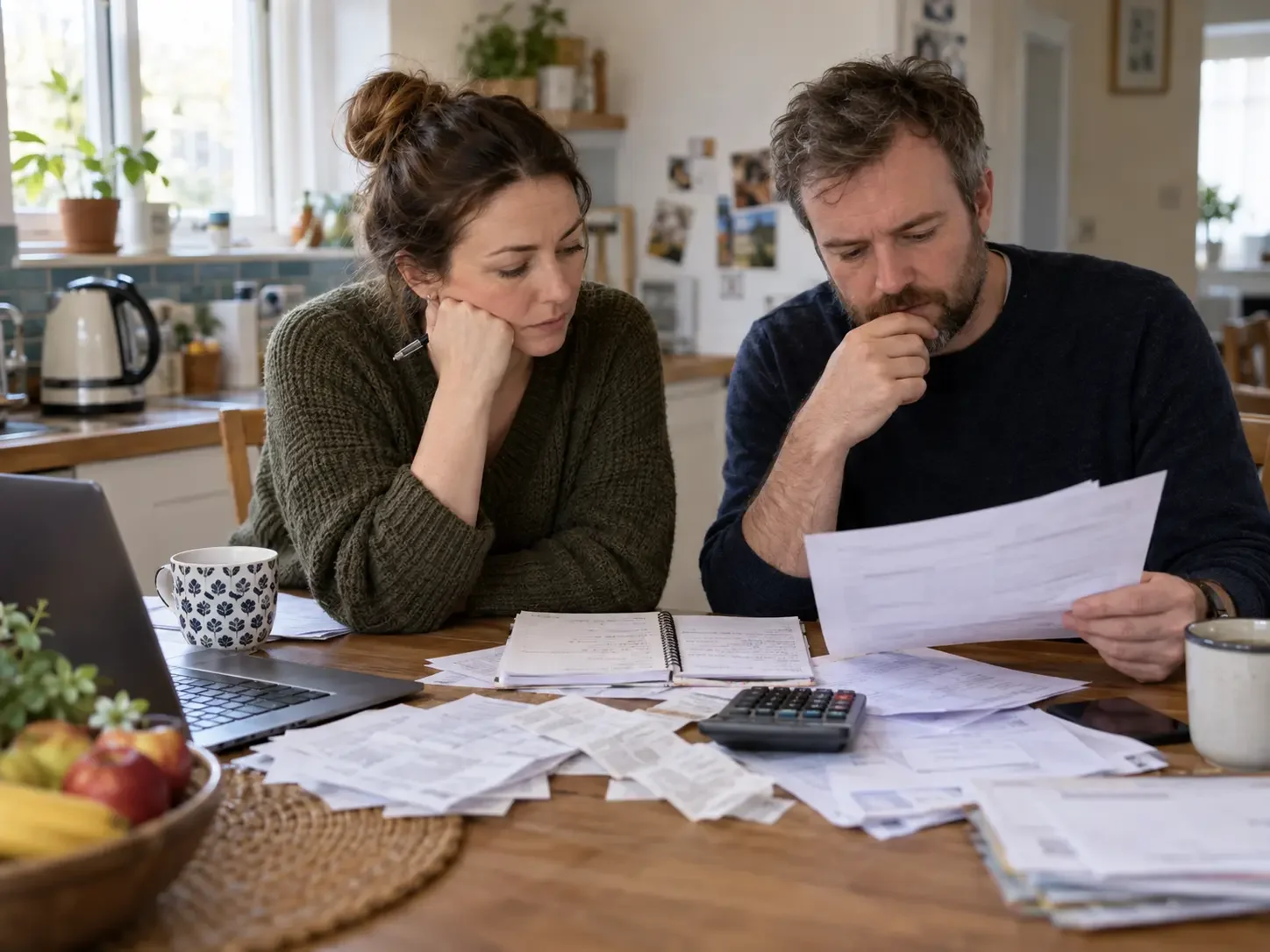 Credit card with household bills, grocery receipts and everyday expenses