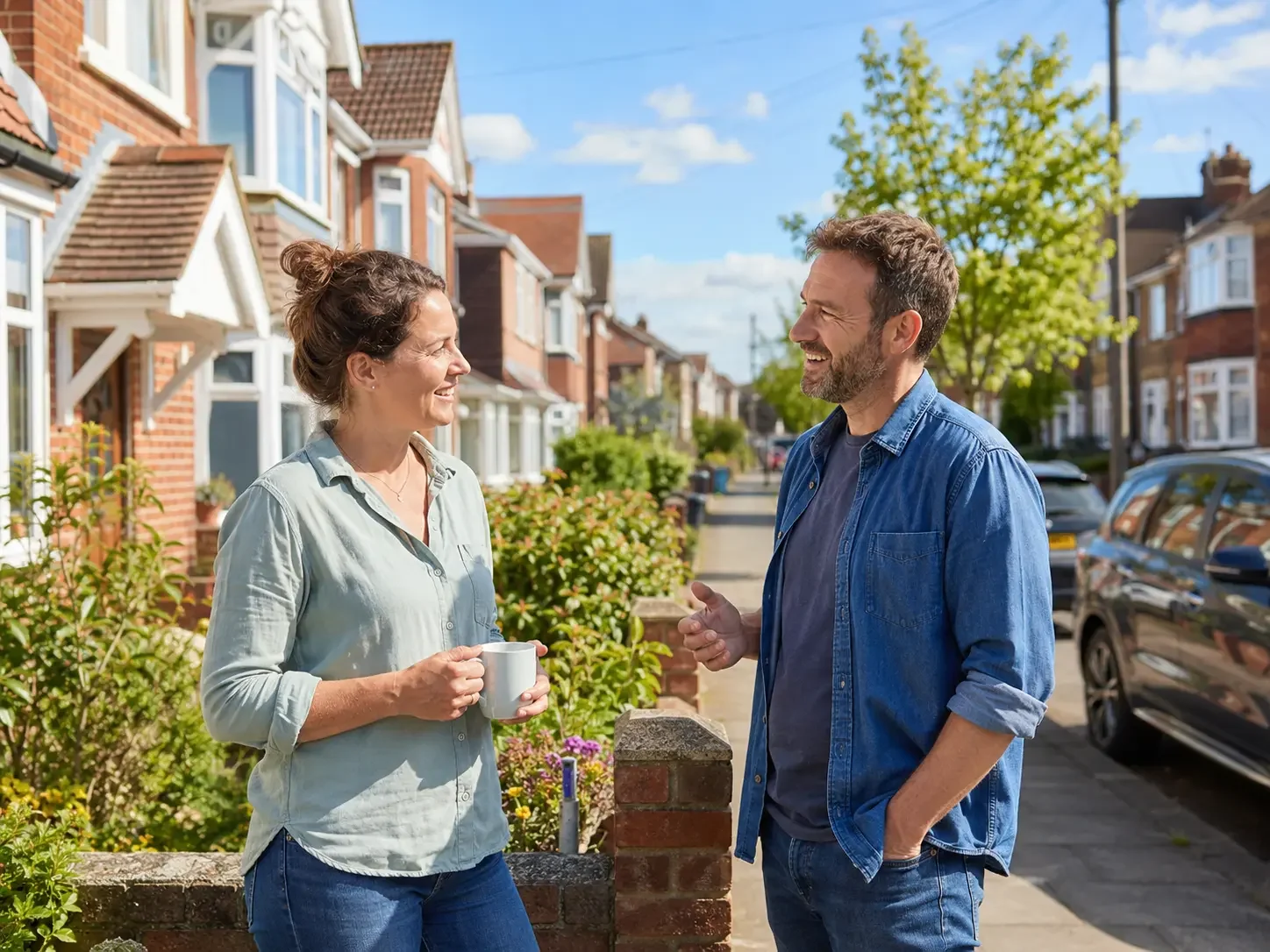 Two people chatting in the local community