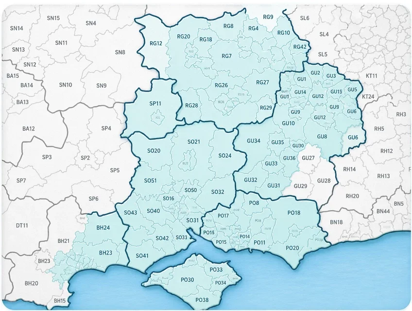 Map showing the Wessex Community Bank membership area across Central Southern England
