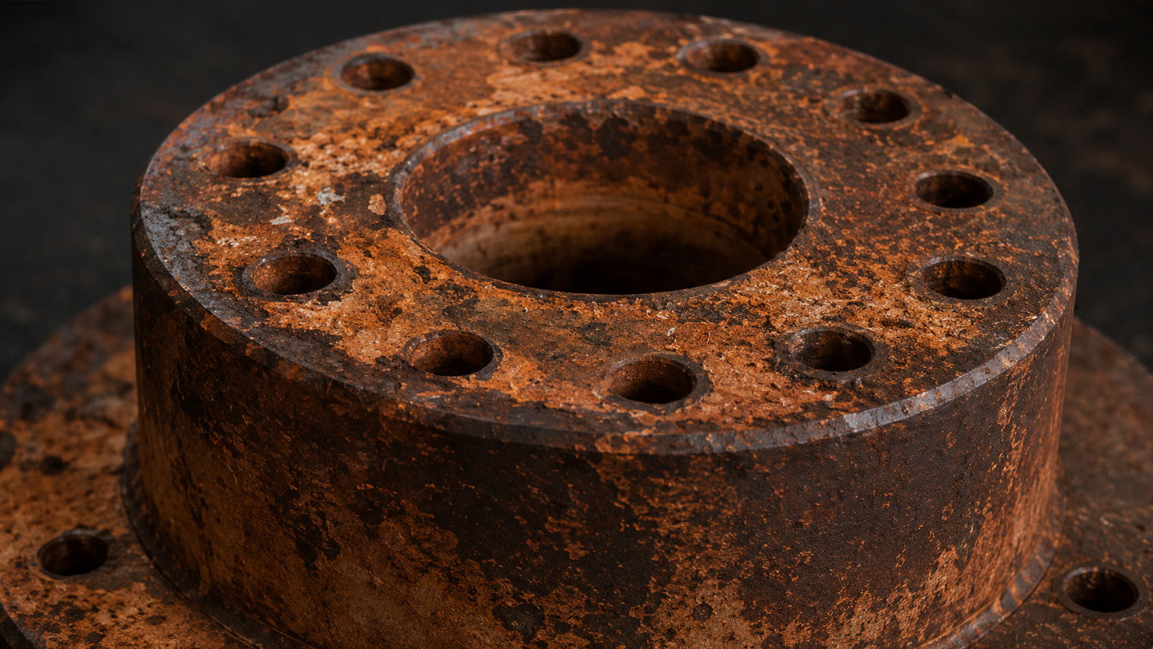 Rusted industrial metal surface before laser cleaning
