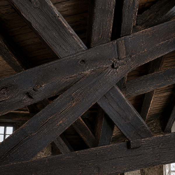 Wood beams before laser stripping