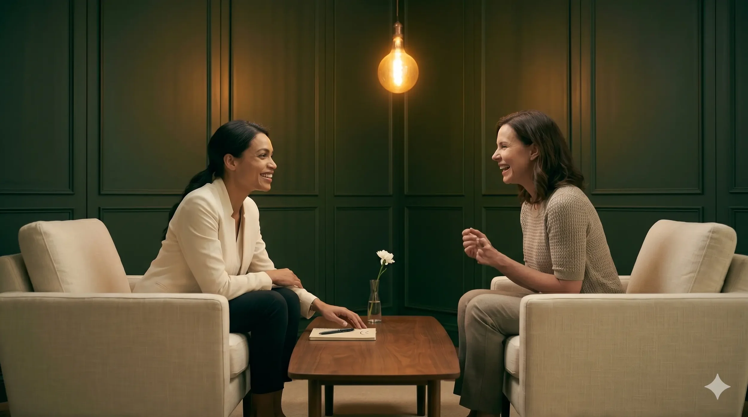 Side-by-side comparison of a clinical cool-toned consultation room and a warm welcoming wellness consultation room, both professional, illustrating the healthcare brand identity spectrum
