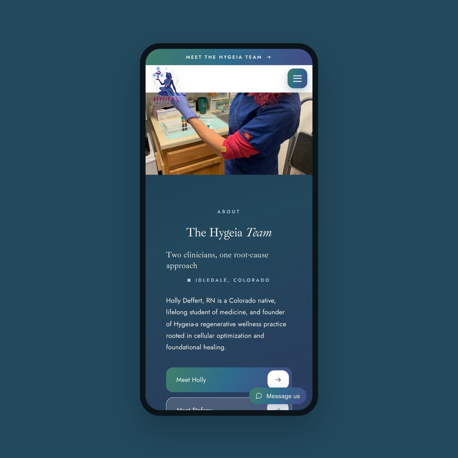 Hygeia team page on mobile