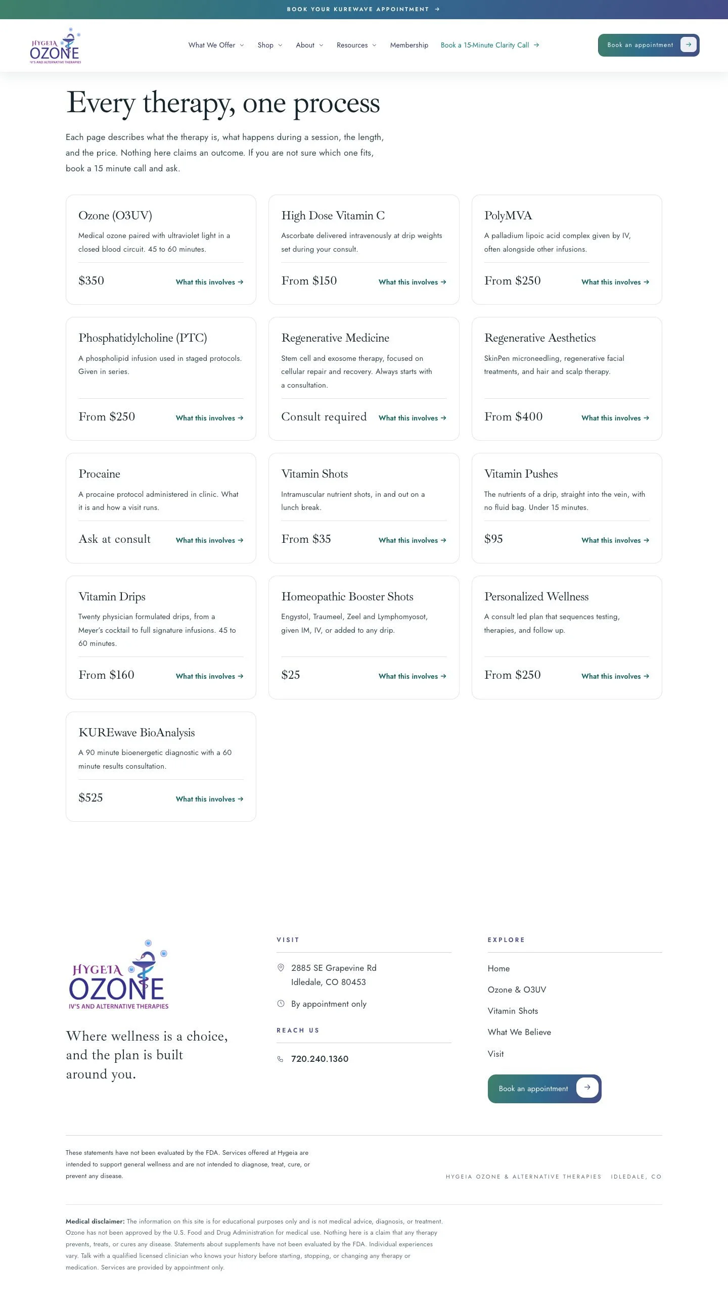 Hygeia treatments page design