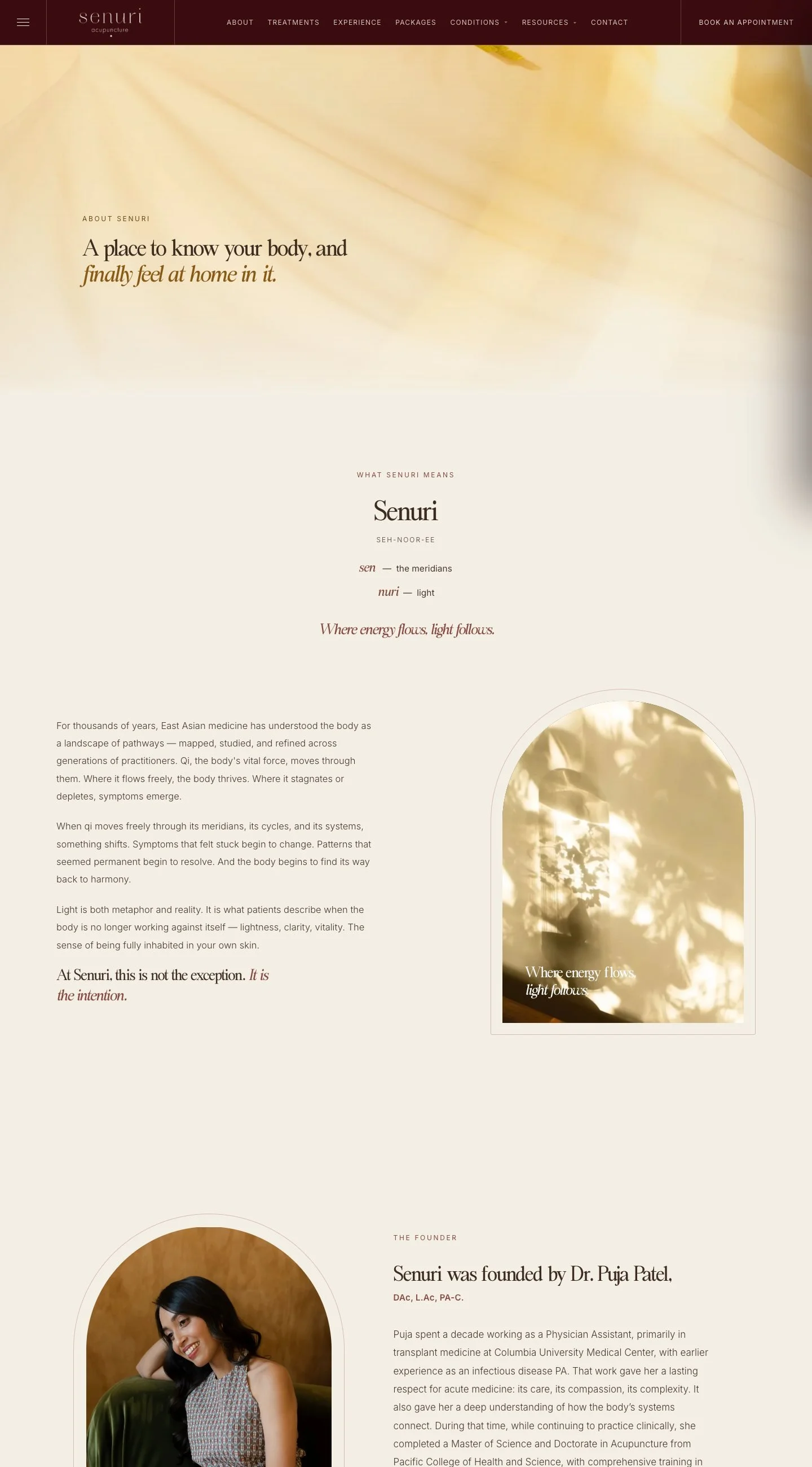 Senuri Acupuncture about page design