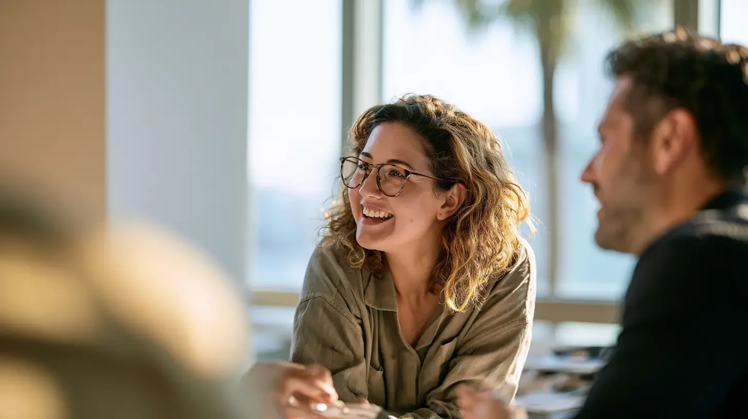 Miami small business team working together in a bright modern office with warm daylight, editorial documentary photography