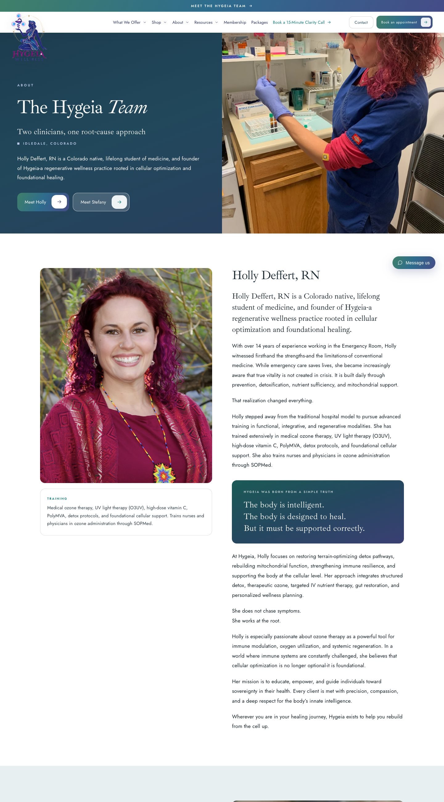 Hygeia team page design