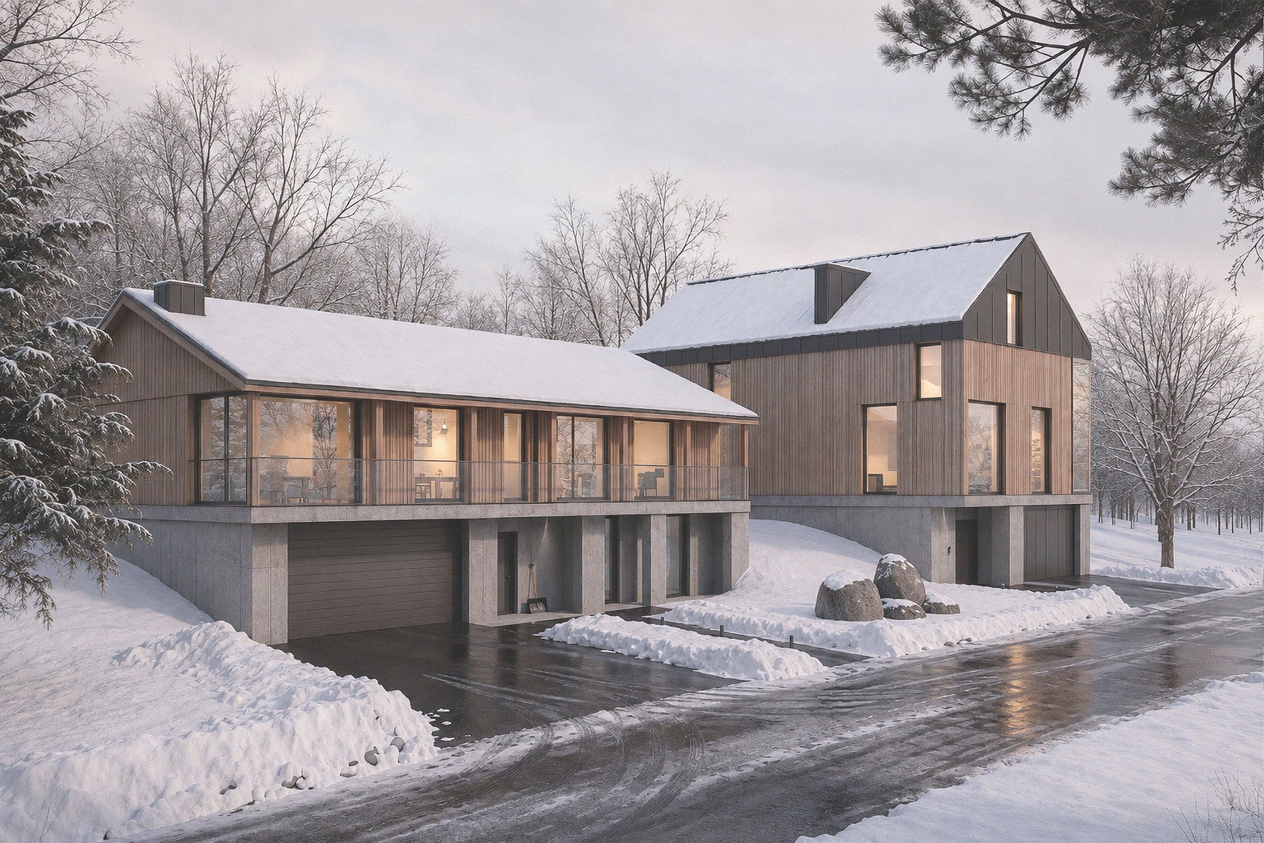 Northfield — villa exterior render with Mount Yotei