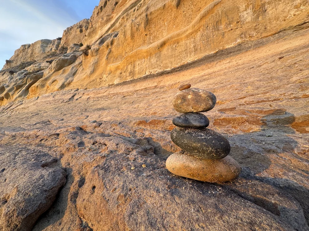 Stacked stones on sandstone