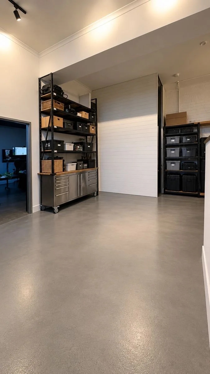 Studio storage and workbench at Down the Lane Studios