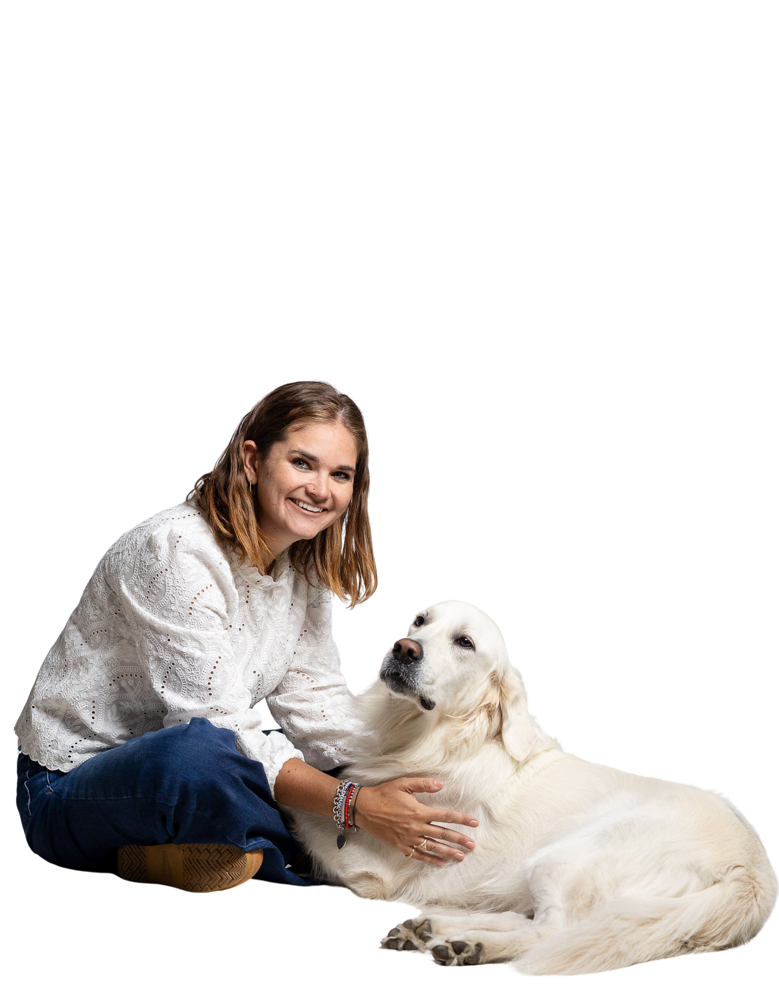 Dayton Walsh with Pepper, her English Cream Golden Retriever