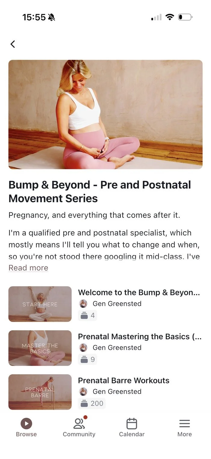 The Bump and Beyond series in The Barre Coach app