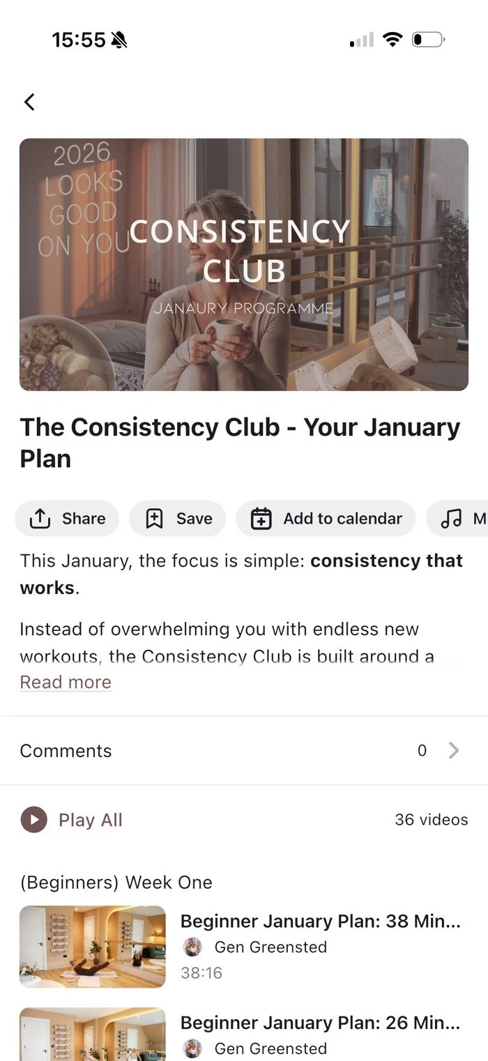 The Consistency Club January plan in The Barre Coach app