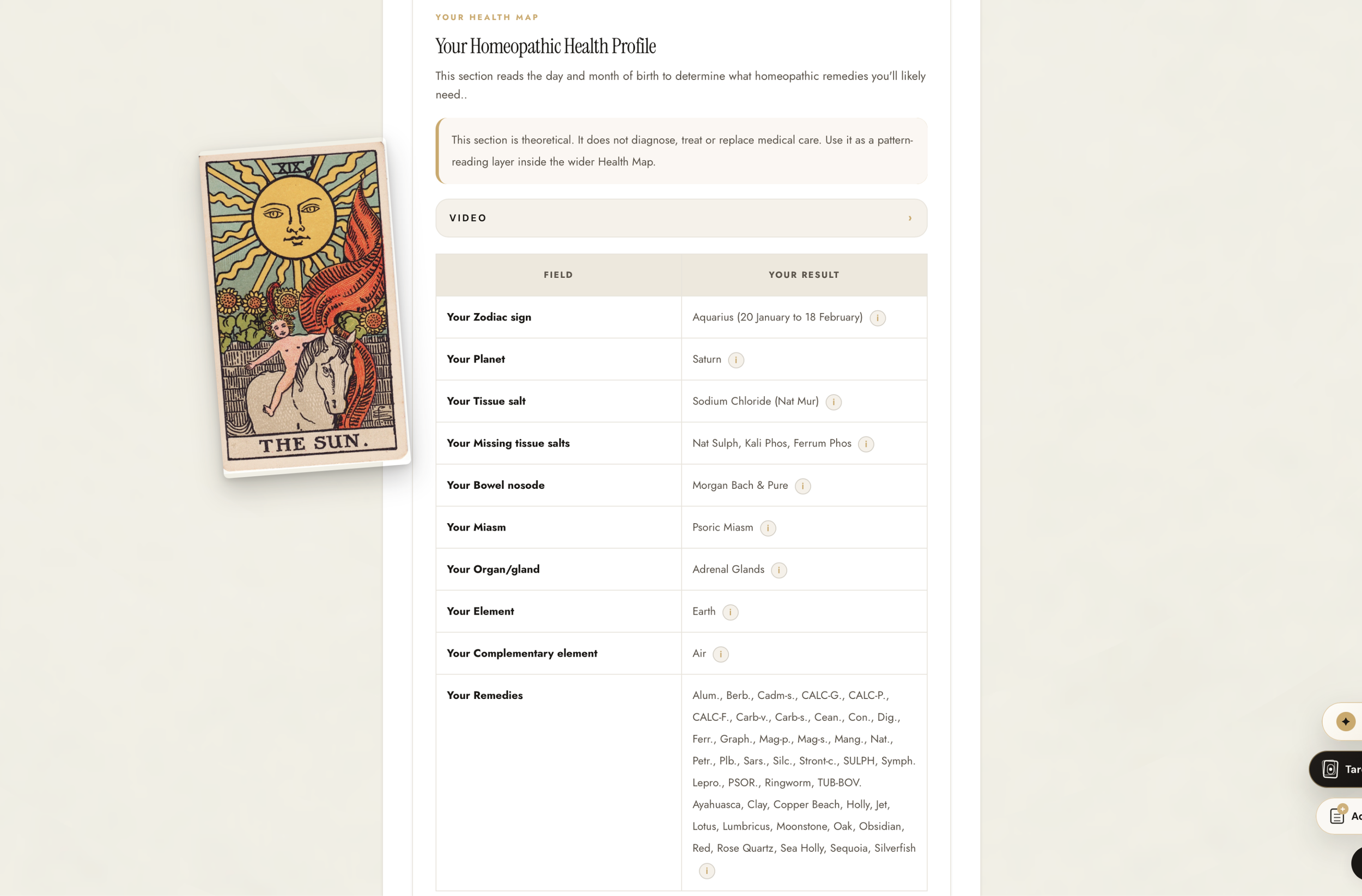 The homeopathic correspondence profile inside the Energy Mapping Health Map