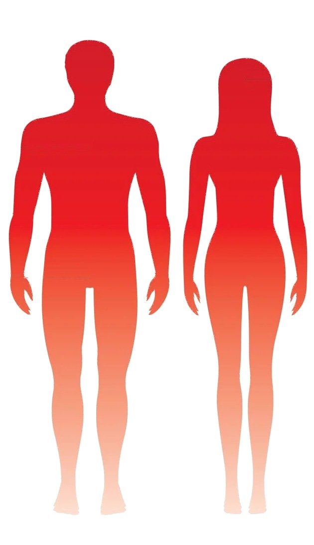 Man and woman silhouettes illustrating commonly reported benefits of red light therapy